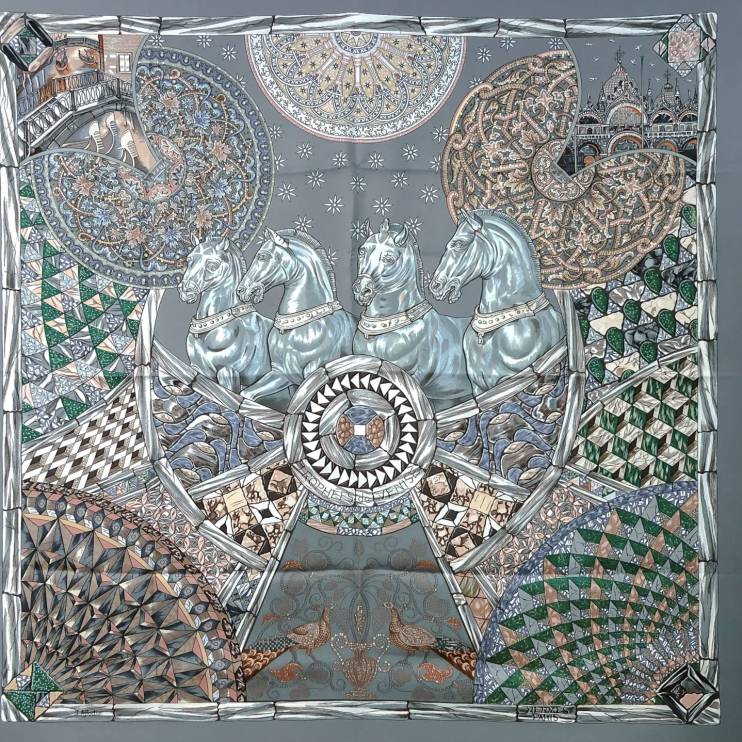 Платок шелковый Hermes Trophees DE Venise 90*90 см (9024)