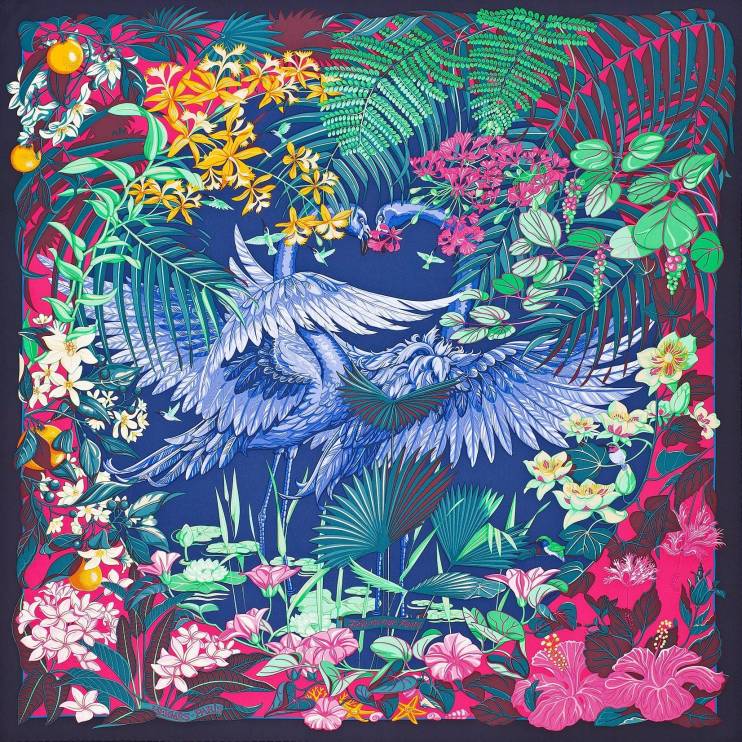 Платок шелковый Hermes Flamingo Party 90*90 см (14326)