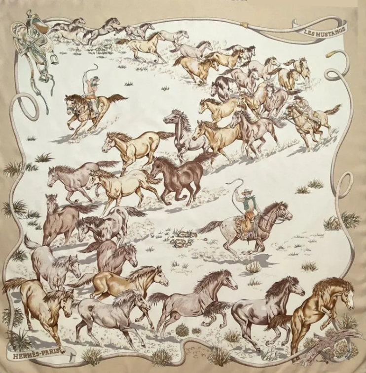 Платок шелковый Hermes Les Mustangs 90*90 см (14338)