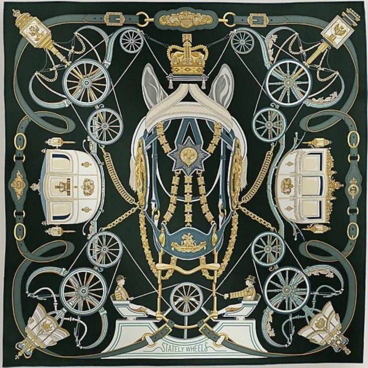 Платок шелковый Hermes Carre 90 Stаtely Wheеls 90*90см (13947)