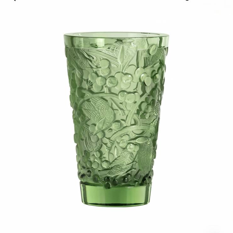 Lalique Merles & Raisins Vase 22 cm (13954) green