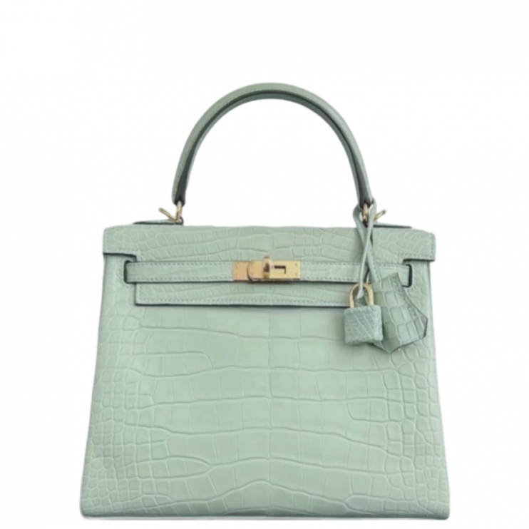 Сумка Hermes Kelly 25 Retourne Alligator Matte Vert D'eau GHW (11466)