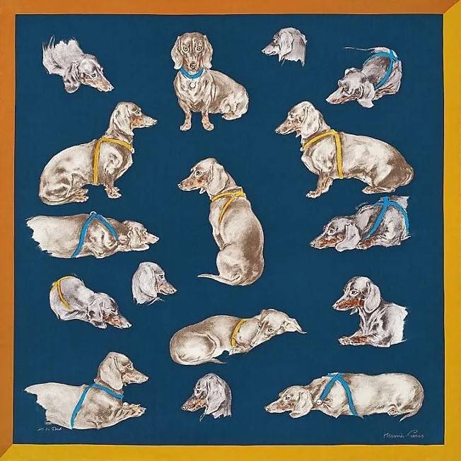 Шелковый платок Hermes Les Bassets 70х70см (9272)