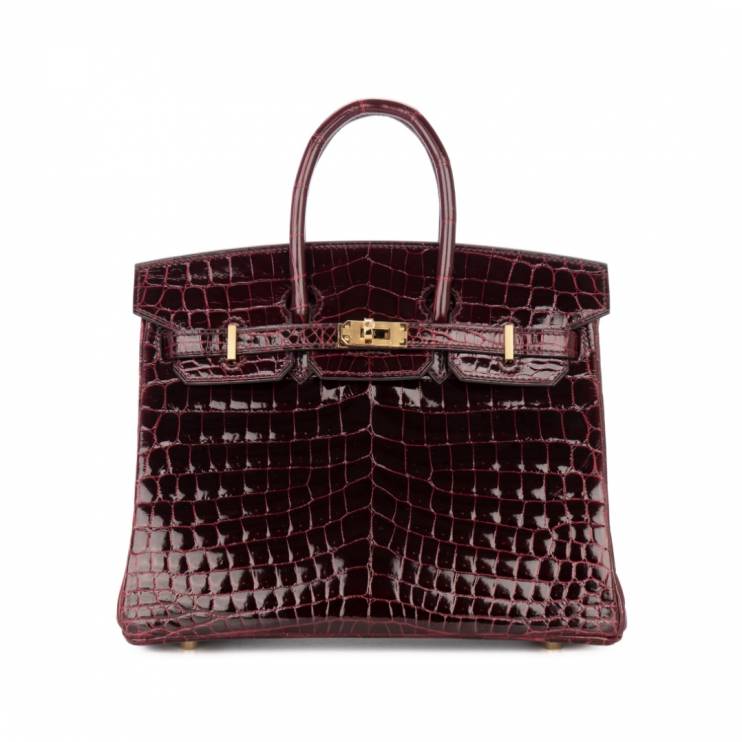 Hermès Birkin 25 Bordeaux Shiny Crocodile Gold Hardware Bag (15475)