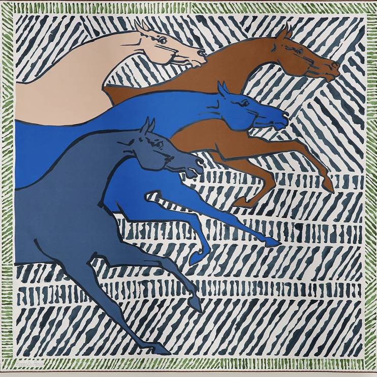 Платок шелковый двусторонний 90*90 см Hermes Double face Au Triple Galop (16490)